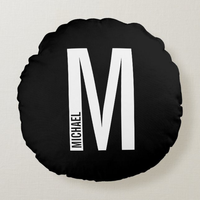 Modern Personalized Bold Monogram and Name Round Pillow (Front)