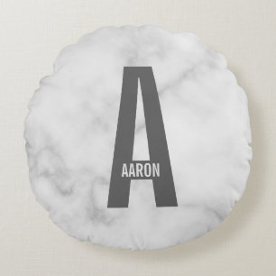 Modern Personalized Bold Monogram and Name Round Pillow