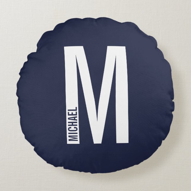 Modern Personalized Bold Monogram and Name Round Pillow (Front)