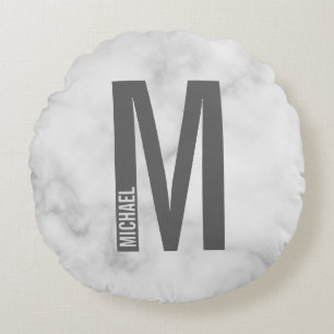 Modern Personalized Bold Monogram and Name Round Pillow