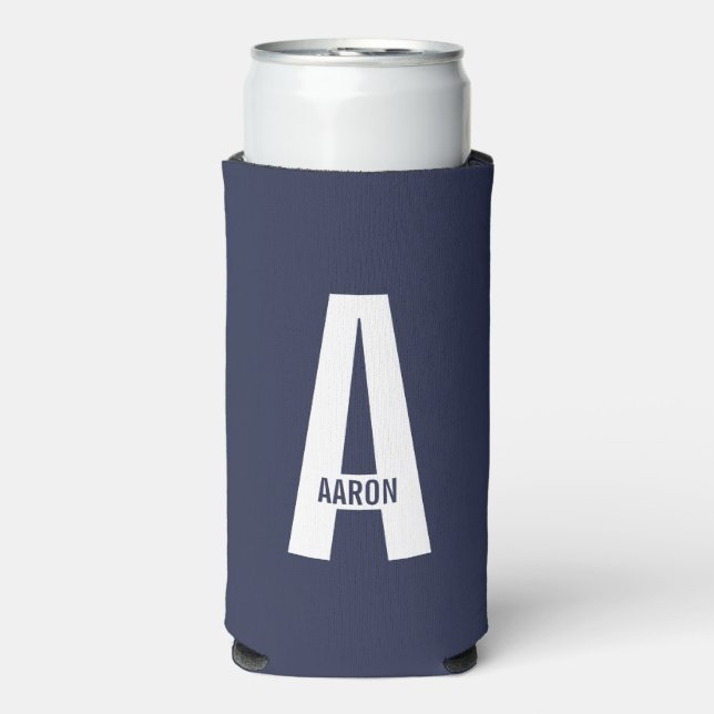 Modern Personalized Bold Monogram and Name Seltzer Can Cooler (Seltzer Front)