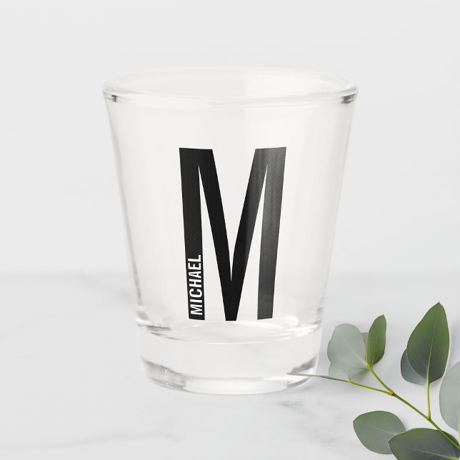 Modern Personalized Bold Monogram and Name Shot Glass (Creator Uploaded)