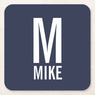 Modern Personalized Bold Monogram and Name Square Paper Coaster