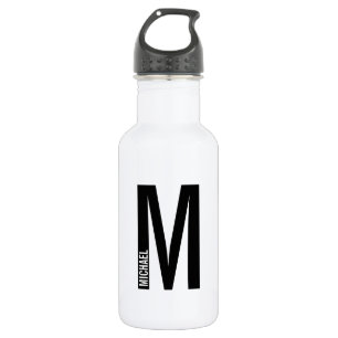 Modern Personalized Bold Monogram and Name Stainless Steel Water Bottle