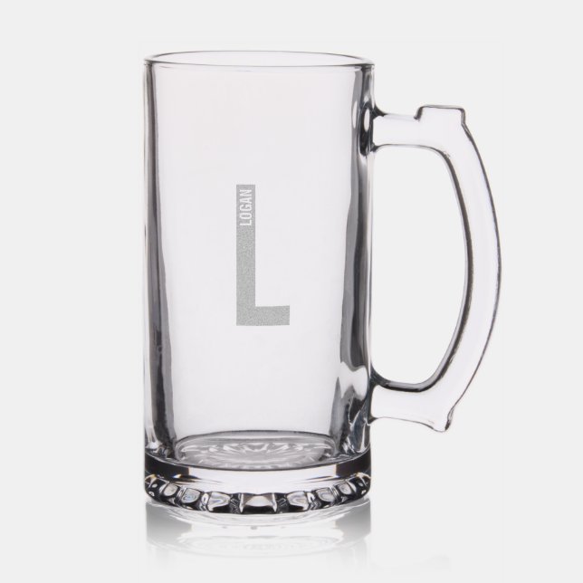 Modern Personalized Bold Monogram and Name Stein (Glassware)