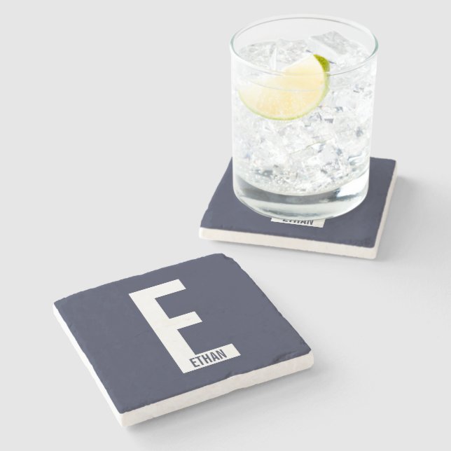 Modern Personalized Bold Monogram and Name Stone Coaster (Side)