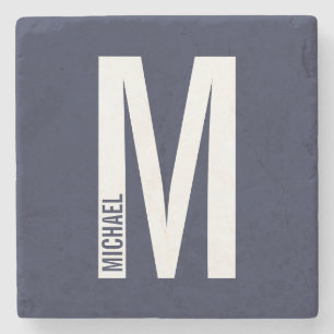 Modern Personalized Bold Monogram and Name Stone Coaster