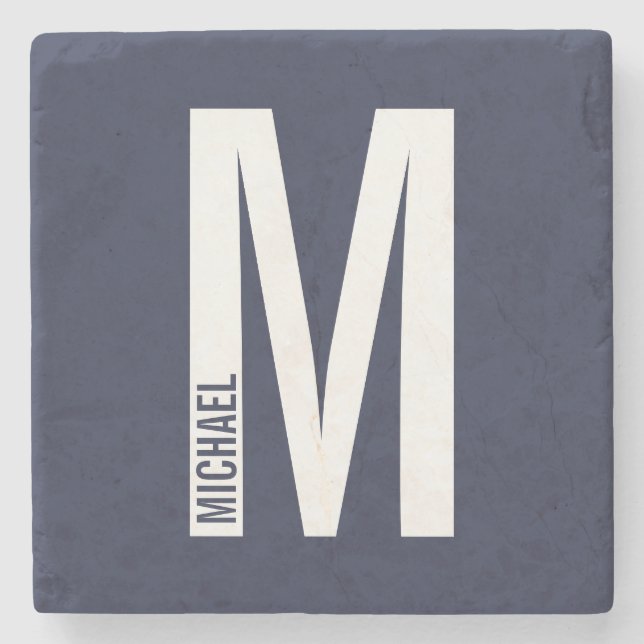Modern Personalized Bold Monogram and Name Stone Coaster (Front)