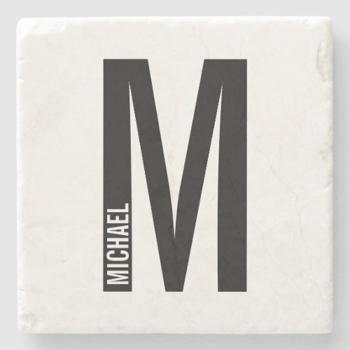Modern Personalized Bold Monogram and Name Stone Coaster