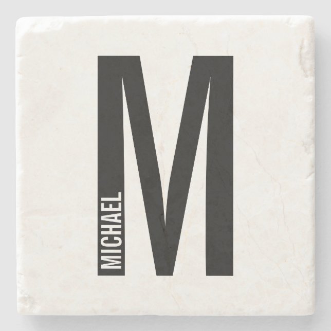 Modern Personalized Bold Monogram and Name Stone Coaster (Front)