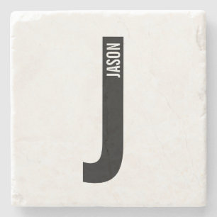 Modern Personalized Bold Monogram and Name Stone Coaster