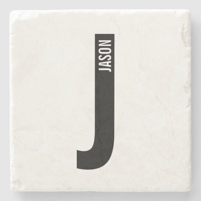 Modern Personalized Bold Monogram and Name Stone Coaster (Front)