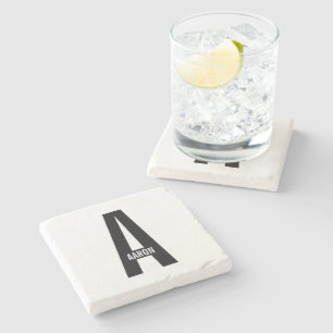 Modern Personalized Bold Monogram and Name Stone Coaster