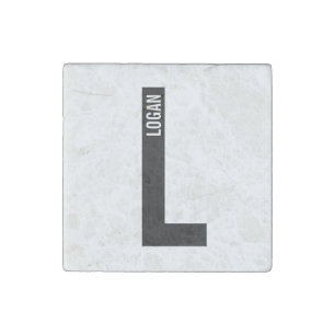 Modern Personalized Bold Monogram and Name Stone Magnet