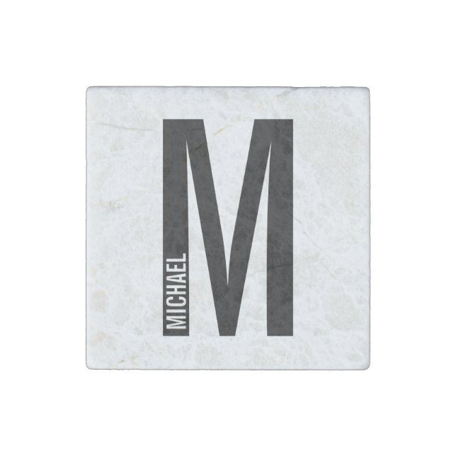 Modern Personalized Bold Monogram and Name Stone Magnet (Front)