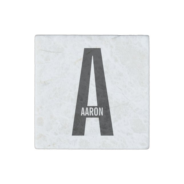 Modern Personalized Bold Monogram and Name Stone Magnet (Front)