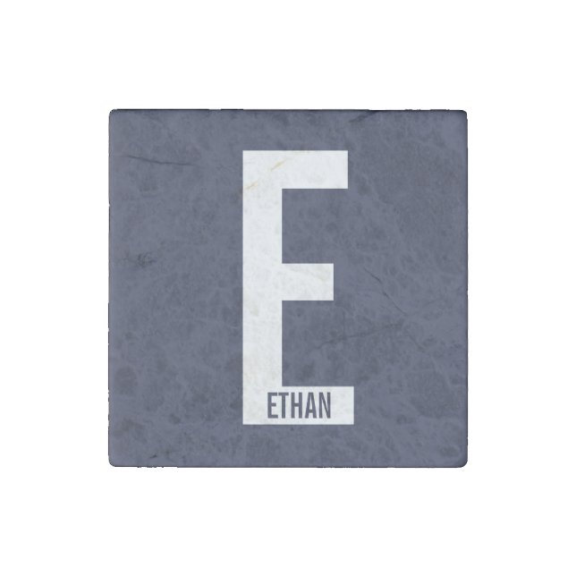 Modern Personalized Bold Monogram and Name Stone Magnet (Front)