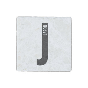 Modern Personalized Bold Monogram and Name Stone Magnet