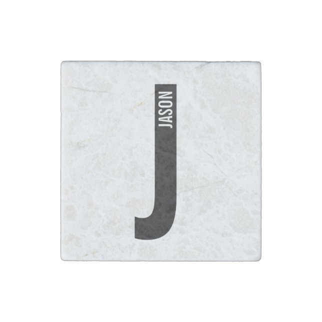 Modern Personalized Bold Monogram and Name Stone Magnet (Front)