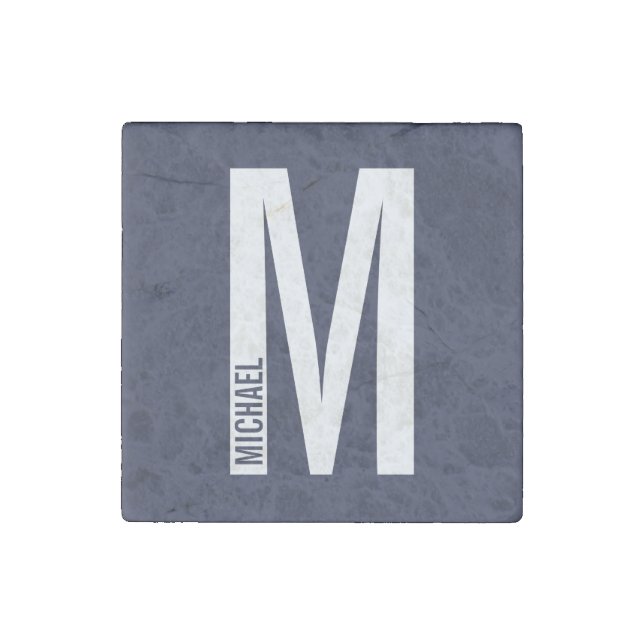 Modern Personalized Bold Monogram and Name Stone Magnet (Front)