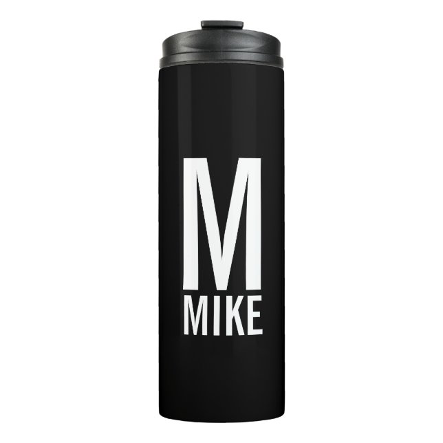 Modern Personalized Bold Monogram and Name Thermal Tumbler (Front)