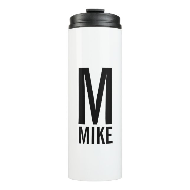 Modern Personalized Bold Monogram and Name Thermal Tumbler (Front)