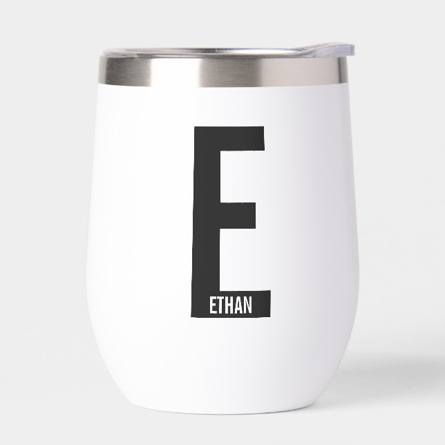 Modern Personalized Bold Monogram and Name Thermal Wine Tumbler (Left)