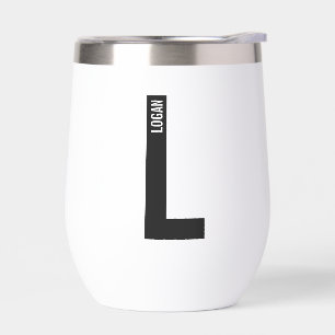 Modern Personalized Bold Monogram and Name Thermal Wine Tumbler