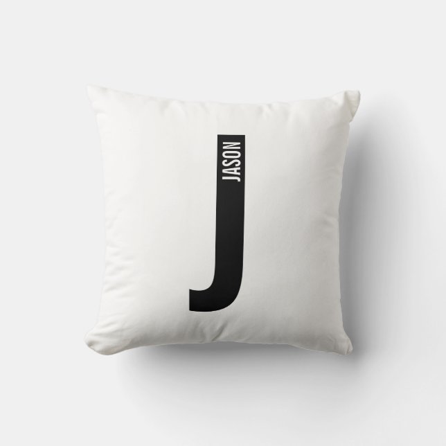 Modern Personalized Bold Monogram and Name Throw Pillow (Front)