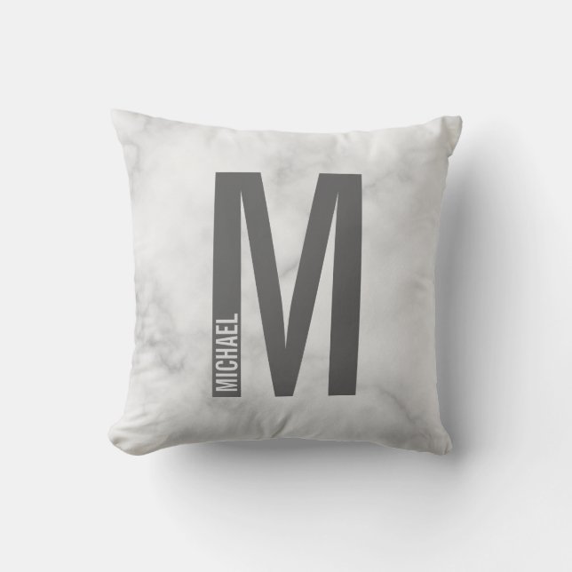 Modern Personalized Bold Monogram and Name Throw Pillow (Front)