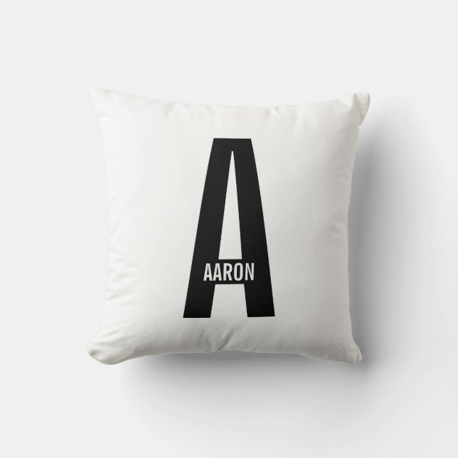 Modern Personalized Bold Monogram and Name Throw Pillow (Front)