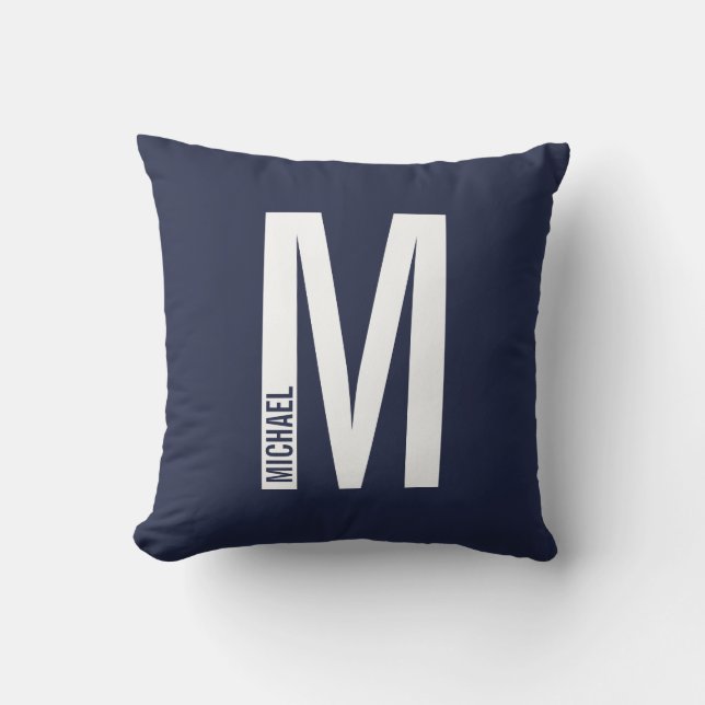 Modern Personalized Bold Monogram and Name Throw Pillow (Front)
