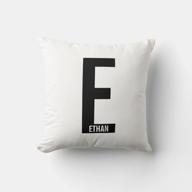 Modern Personalized Bold Monogram and Name Throw Pillow (Front)