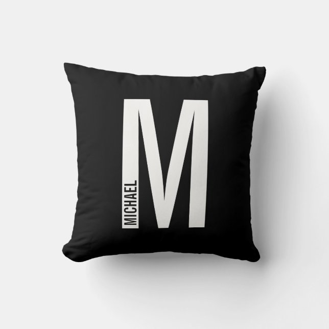 Modern Personalized Bold Monogram and Name Throw Pillow (Front)