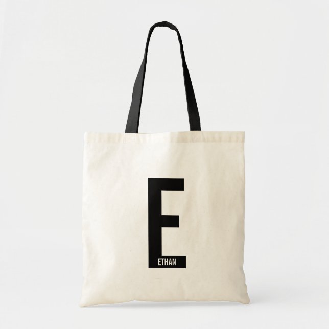 Modern Personalized Bold Monogram and Name Tote Bag (Front)