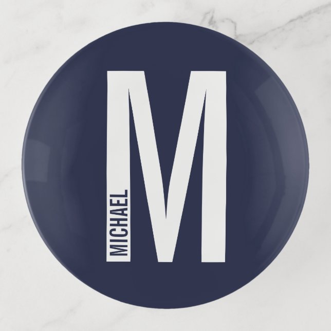 Modern Personalized Bold Monogram and Name Trinket Tray (Front)