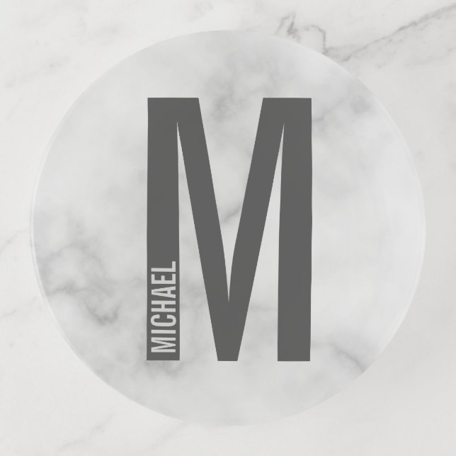 Modern Personalized Bold Monogram and Name Trinket Tray (Front)
