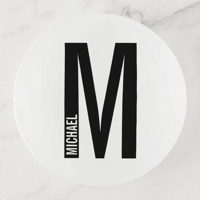 Modern Personalized Bold Monogram and Name Trinket Tray (Front)