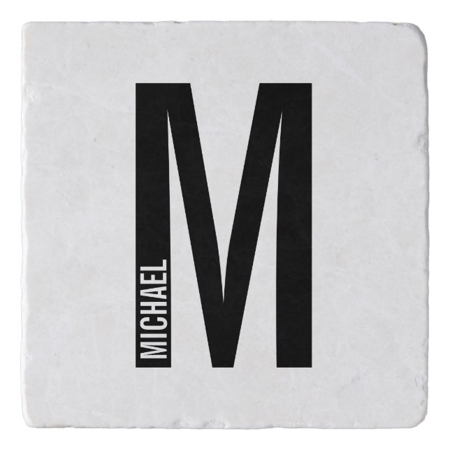 Modern Personalized Bold Monogram and Name Trivet (Front)