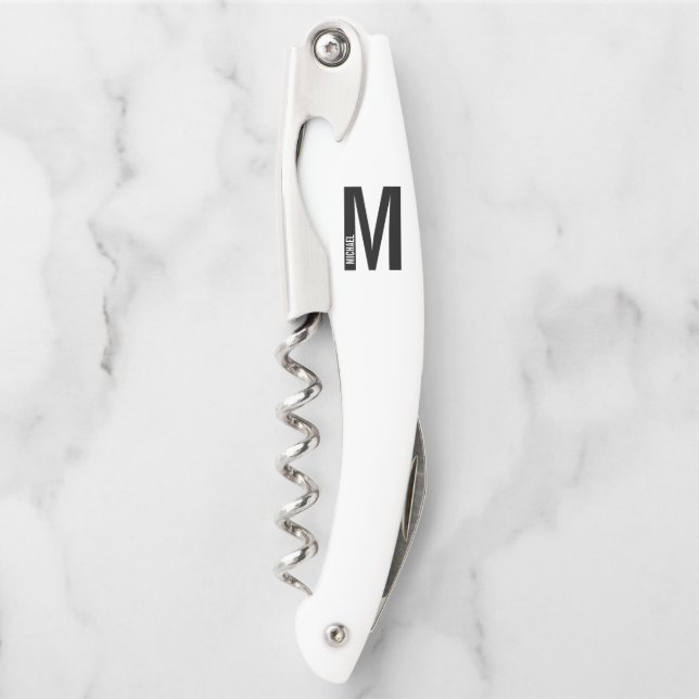 Modern Personalized Bold Monogram and Name Waiter's Corkscrew (Front)