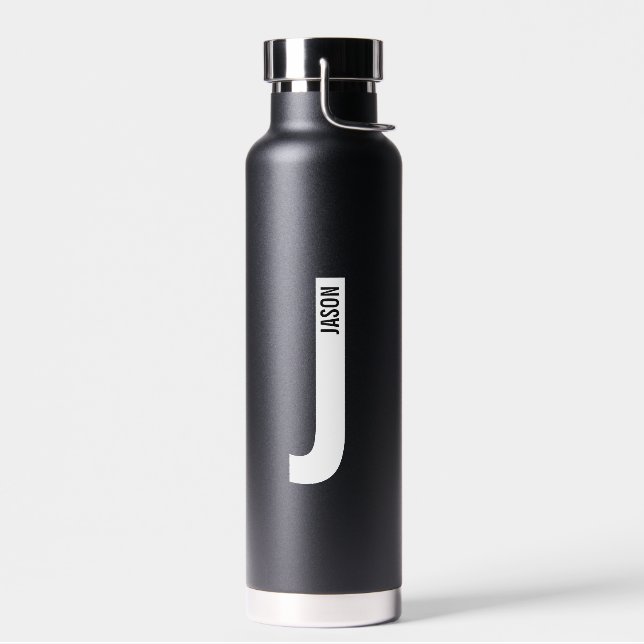 Modern Personalized Bold Monogram and Name Water Bottle (Left)