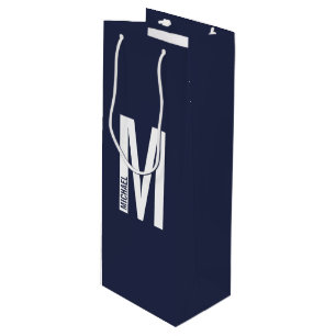 Modern Personalized Bold Monogram and Name Wine Gift Bag