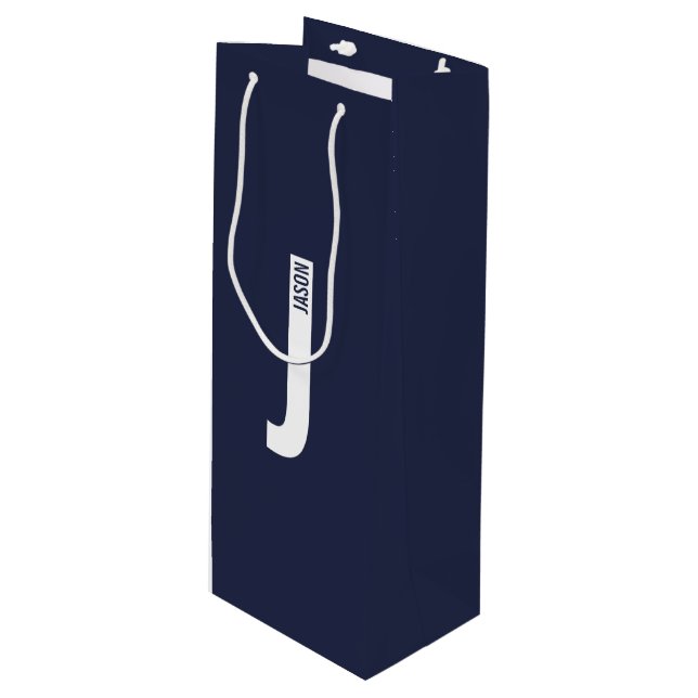 Modern Personalized Bold Monogram and Name Wine Gift Bag (Front Angled)