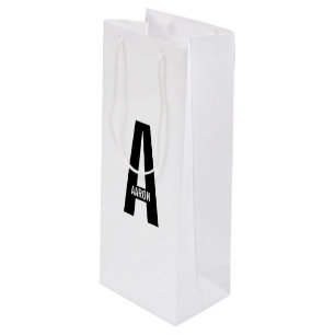 Modern Personalized Bold Monogram and Name Wine Gift Bag