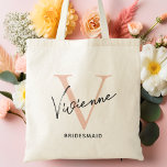 Modern Personalized Bridesmaid Bachelorette Tote Bag<br><div class="desc">Introducing the perfect accessory for any bridal party, the Modern Personalized Bridesmaid Bachelorette Tote Bag! With its chic and sophisticated design, this bag is sure to complement any wedding aesthetic, whether you're going for a modern, elegant, or simple look. Crafted from high-quality materials, this tote bag features a sleek black...</div>