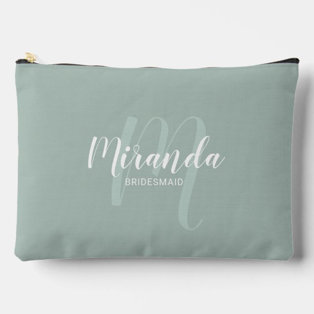 Modern Personalized Bridesmaid Monogram Name Accessory Pouch (Front)