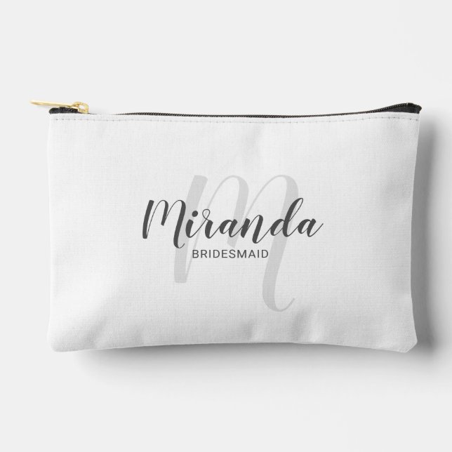 Modern Personalized Bridesmaid Monogram Name Accessory Pouch (Front)