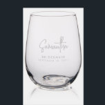 Modern Personalized Bridesmaid Proposal Stemless Wine Glass<br><div class="desc">Modern Personalized Bridesmaid Proposal Stemless Etched Engraved Wine Glass with custom name and wedding date</div>