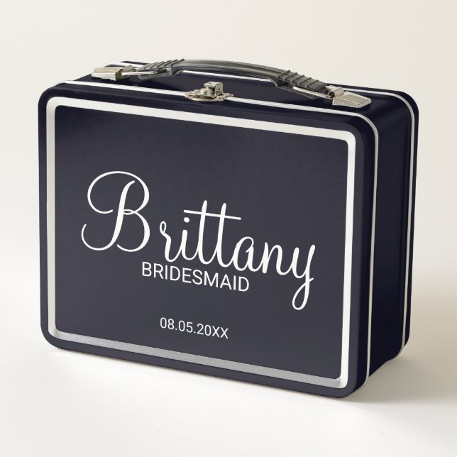 Modern Personalized Bridesmaids Metal Gift Box (Front)