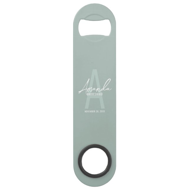 Modern Personalized Bridesmaid's Monogram and Name Bar Key (Front)